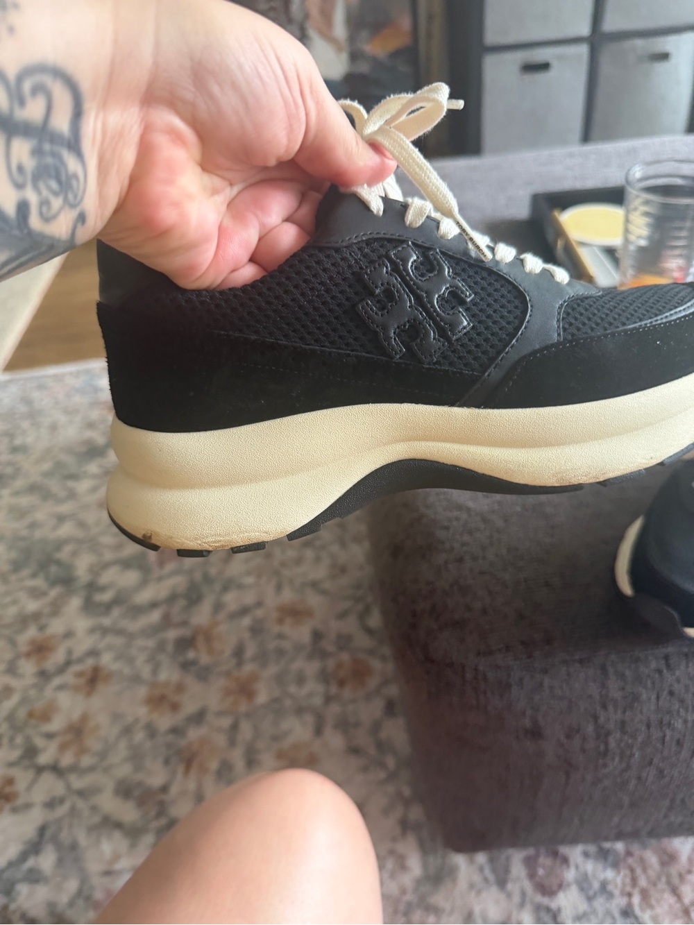 Tory Burch Black and Cream Platform Sneaker